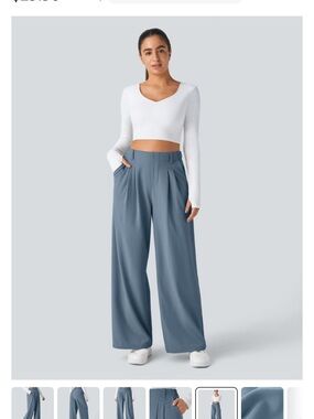 HALARA Wide Leg Pleated Trouser Pants in “Mountain Spring” Blue, Size XL NWOT